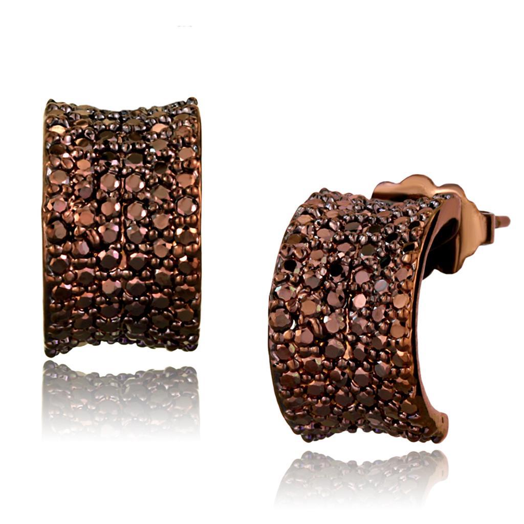 JCE1119 IP Coffee light Brass Earrings with AAA Grade CZ  in Light Coffee